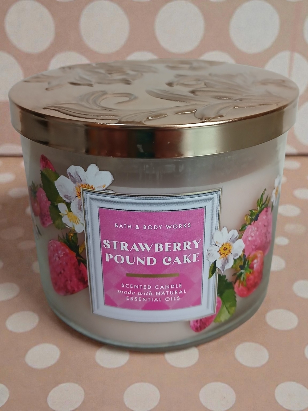 Bath & Body Works Strawberry Pound Cake Candle - Pink & Gold